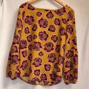 Ann Taylor Yellow and Purple Floral Blouse